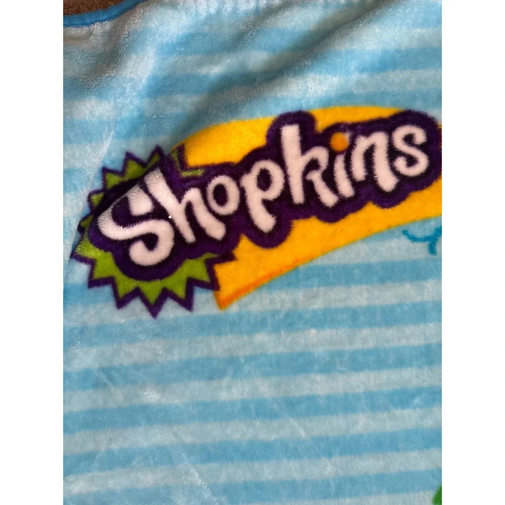 Shopkins Blue Striped Plush Fleece Throw Blanket 45x54 Strawberry Kiss Donut